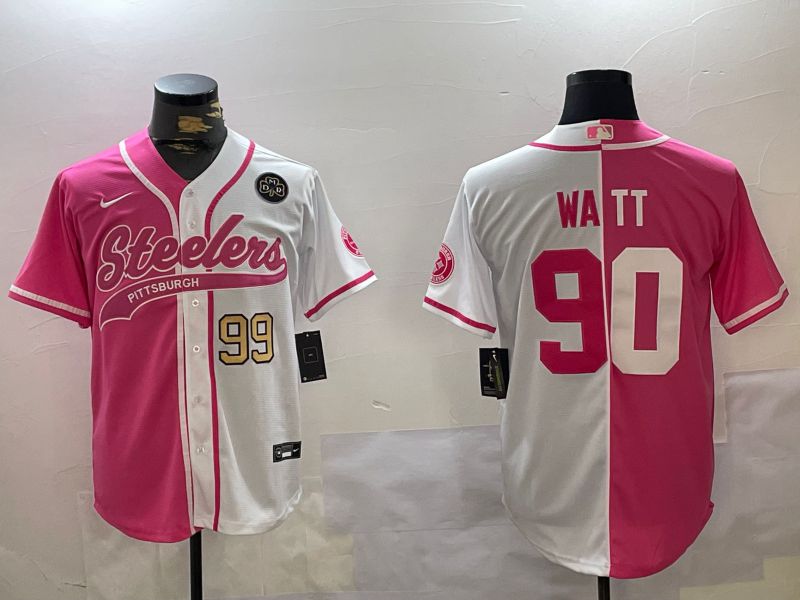 Men Pittsburgh Steelers #90 Watt white pink Joint Name 2024 Nike Limited NFL Jersey style 5->pittsburgh steelers->NFL Jersey